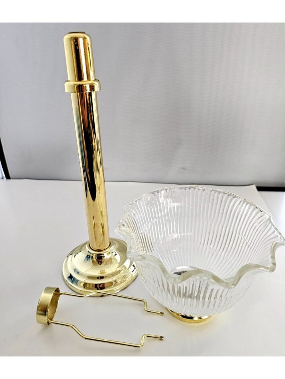 PartyLite Library Candle Lamp candleholder vintage brass retired ruffled 14.5" - Picture 6 of 10